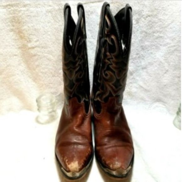 Masterson Men.s Cowboy Boots sz 10 D Brown Black Leather Toe Tip Plate RB913 main image 9